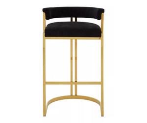 Premier Housewares Interiors By Premier Black Velvet Bar Stool With Gold Frame, Luxury Black And Gold Stool For Bars, Modern Velvet Bar Stool