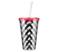 Premier Housewares Interiors By Premier Chevron 450Ml Drinks Cup, Trendy Bpa Free Drinks Cup With Lid And Straw, Double Walled Cold Drinks Cup