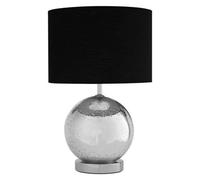 Premier Housewares Interiors By Premier Chrome Ball Table Lamp With Black Fabric Shade, Decorative Bedside Light, Monochrome Desk Light Accent
