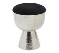 Premier Housewares Interiors By Premier Chrome & Black Stool With Velvet Seat, Hammered Details Makeup Stool, Contemporary Ottoman Footstool