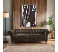 Premier Housewares Interiors By Premier Dark Grey Leather Chesterfield Sofa, 3-Seater Sofa With Carved Walnut Feet,lounge Sofa,button-Tufted Couch