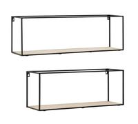 Premier Housewares Wall Mounted Floating Shelf for Kitchen, Living, Bed & Bath Room, Wooden, w80 x d18 x h25cm, Natural/Black, Set of 2 - Brixton