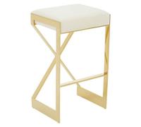 Premier Housewares Interiors By Premier Ivory Velvet Bar Stool, Gold Finish Frame Bar Chair With Footrest, Modern Design Home Stool For Living Area