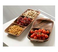 Premier Housewares 2 Section Rectangle Serving Dish with Handles, 4 x 32 x 18 cm - Acacia Wood, Brown