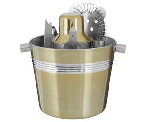 Premier Housewares Interiors By Premier Luxe 7Pc Brushed Gold Bar Set, Luxury Cocktail Shaker And Bartender Tools Kit, Stylish Martini Shaker Set