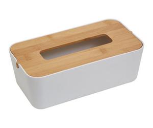Premier Housewares Interiors By Premier Luxurious White Tissue Box With Bamboo Fibre Lid, Reusable Tissue Storage, Perfect For Home Or Office Use