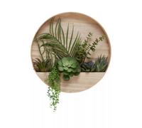 Premier Housewares Interiors By Premier Mixed Succulents In Wood Wall Planter, Faux Succulents In Round Wooden Frame, Farmhouse Wall Art