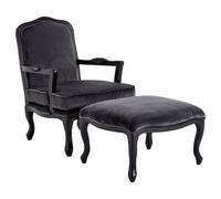 Premier Housewares Interiors By Premier Modern Grey Velvet Chair And Footstool, Comfortable Chair And Footstool Set, Velvet Upholstered Chair