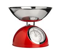 Premier Housewares Retro Kitchen Scales with Bowl Stainless Steel Food Cooking Scales 5kg Food Scales Weighing Kitchen Scale Bowl Red 21x24 x24