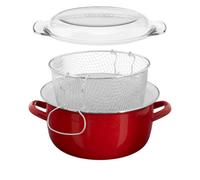Premier Housewares Interiors By Premier Red Enamel Deep Fat Fryer, Removable Basket Deep Fryer, Scratch-Resistant Mini Deep Fryer For Home Frying