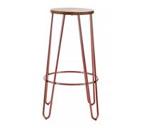 Premier Housewares Interiors by Premier Rose Gold Metal & Elm Wood Round Bar Stool, Hairpin Stool, Sturdy Stool for Bar, Kitchen Counter in Brown Premier Housewares Brown