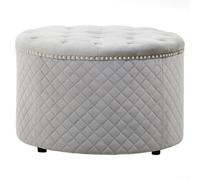 Premier Housewares Interiors By Premier Round Grey Velvet Ottoman, Plush Tufted Footstool With Soft Grey Velvet Top, Round Upholstered Pouffe