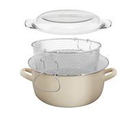 Premier Housewares Interiors By Premier Sturdy Cream Enamel Deep Fryer, Steel Fryer For Chips, Multipurpose Fish Fryer With Wire Basket & Glass Lid