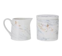 Premier Housewares Interiors By Premier Sugar Pot & Creamer Duo,marble Patterned Porcelain Set With Gold-Toned Detail, Compact Creamer & Sugar Jar