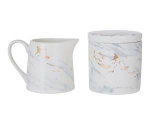 Premier Housewares Interiors By Premier Sugar Pot & Creamer Duo,marble Patterned Porcelain Set With Gold-Toned Detail, Compact Creamer & Sugar Jar