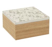 Premier Housewares Glamorous White Marble Effect Trinket Box|Modern Square Shaped Box With Natural Base|Sturdy Wooden Trinket Box With Lid|Perfect for Storing Trinkets and Jewelry