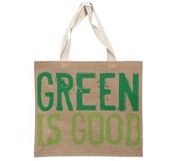 Premier Housewares Jade “Green Is Good” Reusable Jute Shopping Tote Bag, Eco-Friendly Design