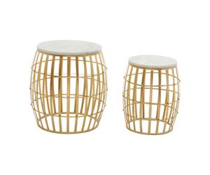 Premier Housewares Jolie Set of Two Round Table with White Marble and Gold Frame