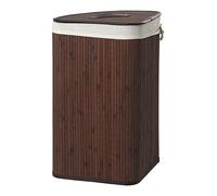 Orsina Dark Brown Bamboo Corner Laundry Hamper, Space-Saving Triangular Design With Lid And Cotton Lining