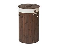 Orsina Dark Brown Round Laundry Hamper, Bamboo And Cotton Basket With Lid And Side Handles, Stylish,