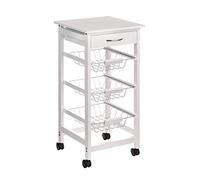 Premier Housewares Kitchen Trolley White Kitchen Trolleys with Wheels Wire Basket Vegetable Rack Trolley Narrow Kitchen Trolley 4 Wheel Trolley Cart