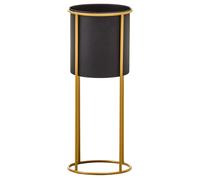 Premier Housewares Large Black Garden Pots and Gold Floor Standing Planter Modern Freestanding Design Garden Planters with Luxe Iron Frame Planters