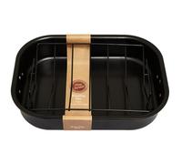 Premier Housewares Large Black Roasting Pan With Rack Durable Metal Baking Dish Kitchen Dish Black Color For Roasting 29 x 8 x 40 cm