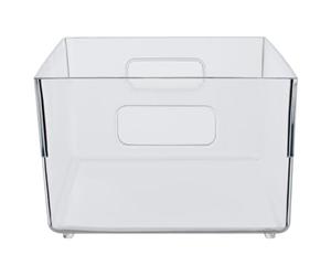 Premier Housewares Large Clear Plastic Fridge Bin With Handles Organize Your Fridge in Style Lid Organizers Containers to Organize 13 x 41x 21