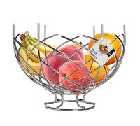 Premier Housewares 509291 Metal Fruit Basket Small Hook Fruits Basket Chrome Finish Fruit Basket Wire Fruit Bowl Wire Basket Table, Silver, 38 X 30 X 28 cm