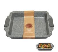Premier Housewares Large Grey Square Roasting Tin | With Non Stick Coating and Silicone Handles | Durable Carbon Steel Baking Tray for Roasting, Cooking in Kitchen