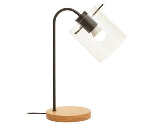 Premier Housewares LED Lamp Desk Matte Black Curved Table Lamp With Clear Glass Shade Modern Industrial Bankers Desk Lamp Design For Elegant Home Lighting Black Table Lamp, 15cm x 40cm x 25cm