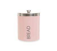 Premier Housewares Light Pink Enamel Bread Bin Storage Canister Jar For Kitchen Airtight with Removable Silver Lid Minimal w22 x d22 x h30cm