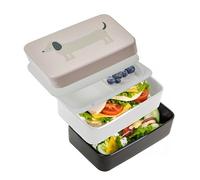 Premier Housewares Durable Dog Cutlery Stylish Multi Compartments Bento Travel Portable Lunch Box for Kids School, Offices, Black and White, H11 x L16 x W10cm