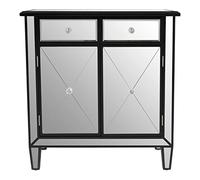 Premier Housewares Luxe Design Mirrored Sideboard With Reflective Statement Piece And Cut Glass Handles / 2 Drawers / 2 Cupboards / W74 x D45 x H77cm.