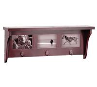 Premier Housewares Mahogany Wood Wall Shelf with 3 Picture Frames and 3 Hooks
