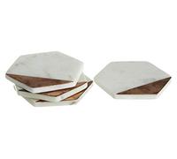 Orsina Elegant Set Of Four White Marble And Copper Inlay Coasters, Durable Natural Stone Coasters