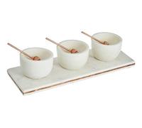 Premier Housewares Marble Serving Tray, 3 Condiment Board, White Marble, Copper Inlay - 31cm,1001202