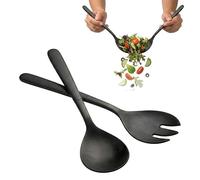 Premier Housewares Matt Black 2 Piece Salad Servers Set | Stainless Steel Serving Utensils with Large Round Heads | Tapered Handles for Easy Mixing & Serving Kitchen Use