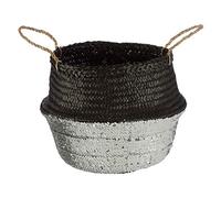 Premier Housewares Medium Natural Silver/Black Seagrass Basket Decorative Storage Baskets With Handles For Daily Use Store Clothes Shoes And Bags In Handwoven Baskets 35 x 35 x 32