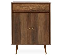 Premier Housewares Mid-Century Modern Rectangular Angular Wooden Legs Along With Two Doors And One Drawer Cabinet/Ample Storage Solution / W70 x D35 x H94cm.