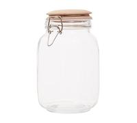 Premier Housewares Midsize 1550 Ml Square Crystal Glass Exquisite Storage Jar For Kitchen With Round Wooden Lid And Clip Lock Clasp, W11 x D11 x H21 cm