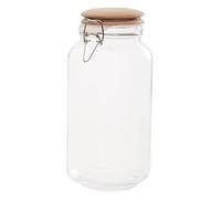 Premier Housewares Midsize 2150 Ml Square Crystal Glass Exquisite Storage Jar For Kitchen With Round Wooden Lid And Clip Lock Clasp, W11 x D11 x H27 cm