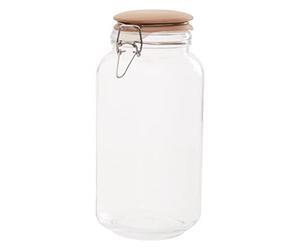 Premier Housewares Midsize 2150 Ml Square Crystal Glass Exquisite Storage Jar For Kitchen With Round Wooden Lid And Clip Lock Clasp, W11 x D11 x H27 cm