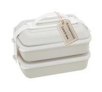 Premier Housewares Minimalist Warm Grey And White Lunch Box With Cutlery Durable Bento Lunch Box For Travelling Portable Lunch Box With Compartments For Kids School, Offices