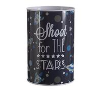 Premier Housewares Modern Design Large Money Tin | Sturdy Metal Money Saving Box | Rocket-Themed Tin For Notes | Astro Design Metal Coin Tin | Cylindrical Money Safe For Kids