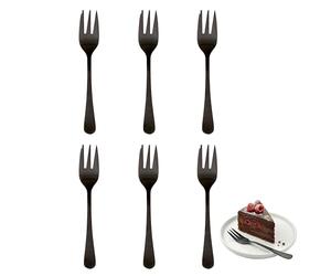 Premier Housewares Modern Retro Set of 6 Cake Forks | Elegant Tapered Handle Design Forks | Matte Black Finish Forks | Non-Corve Stainless Steel Forks for Everyday Use