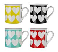 Premier Housewares, Mugs Set Of 4 Heart Graphic Large Mugs For Hot Drinks Bone China Mug Set Tea Cups Tea Mugs H 9 X W 12 X D 9 Cm