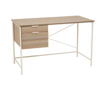 Premier Housewares Natural Oak Veneer Writing Desk With Drawers, Office Table, Sleek White Metal Frame Desk, Storage Workstation in Grey Premier Housewares Grey