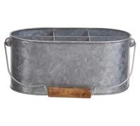 Premier Housewares Oblong Caddy Stylish Silver and Brown Storage Solution with Six Compartments and Wooden Handle Storage Solution Organized 32 x 21 x 14