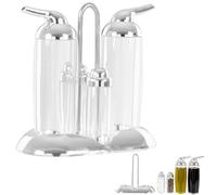 Orsina Matching Base Tray Transparent And Silver 4Pc Condiments Set, Elegant Condiment Pots, Easy To Refill Pots